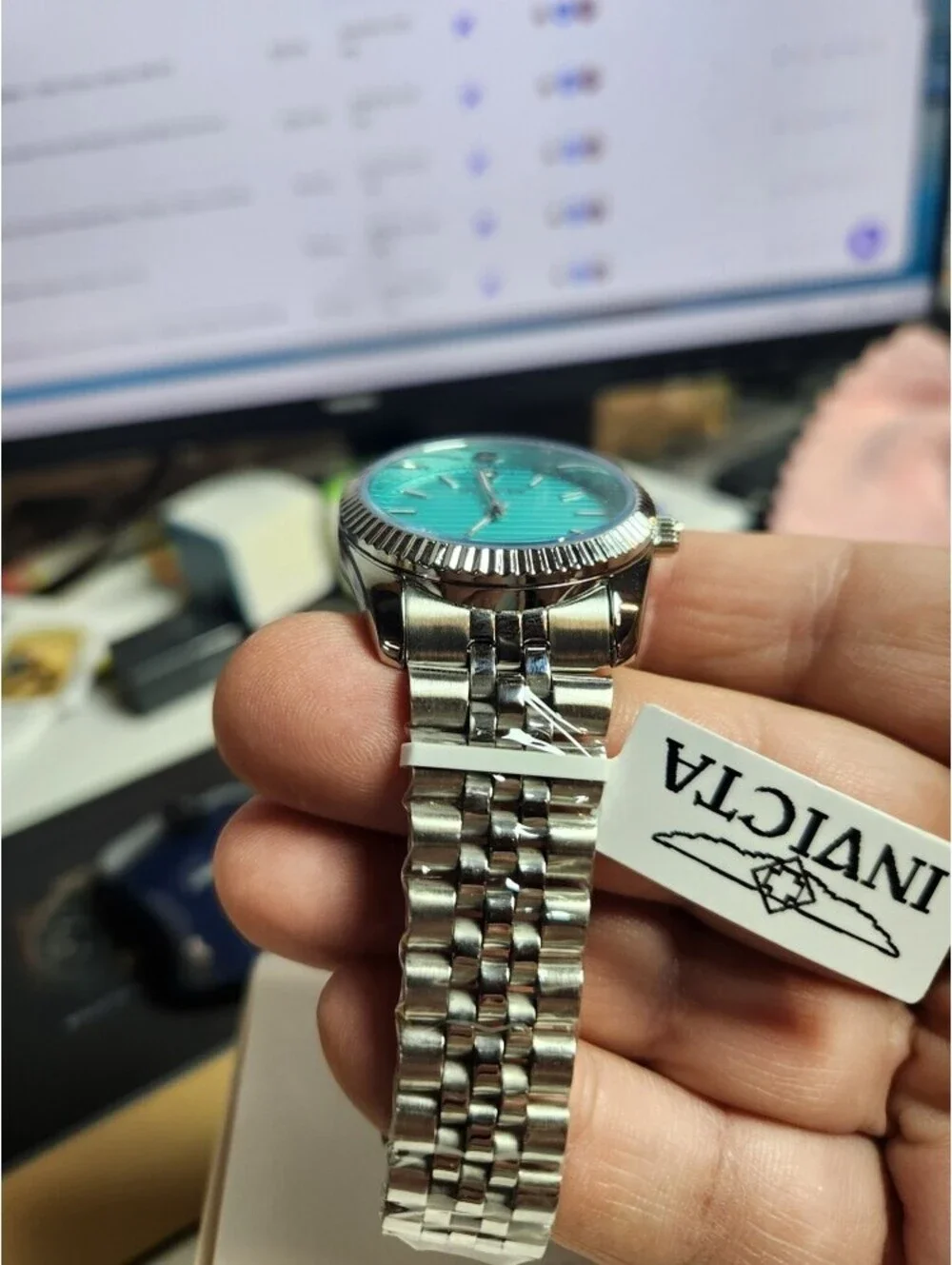Invicta Men's Stainless Steel Wristwatch with Turquoise Dial